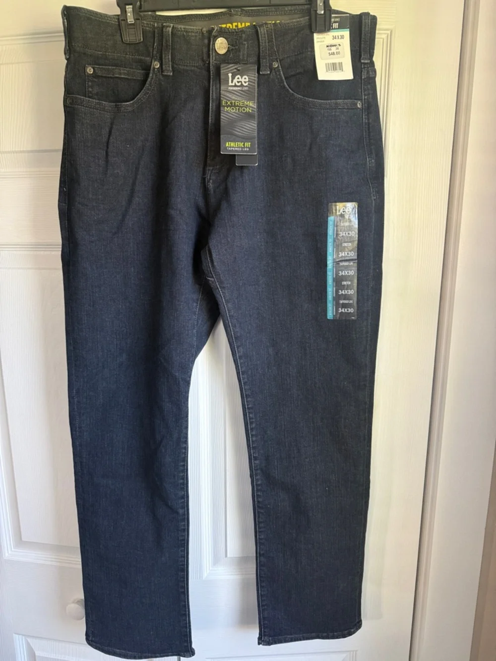 Lee Extreme Motion Denim Jeans 34x30 Athletic Fit Tapered Stretch Dark Wash NWT - Picture 1 of 4